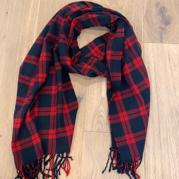 Red & Navy Plaid Flannel Scarf - Picture 1 of 4